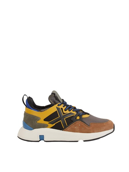 sneakers uomo munich clik 103 in pelle e tessuto giallo e marrone 4172103click