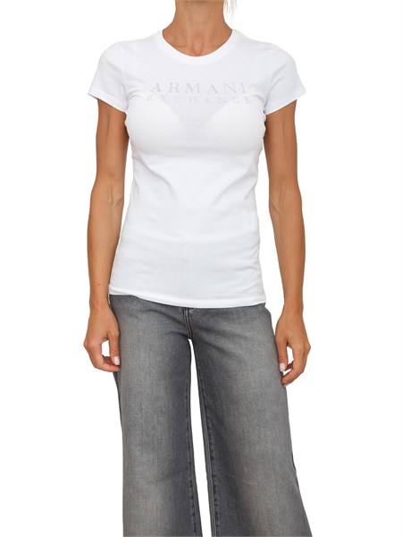 t shirt donna armani exchange in cotone bianco con logo strass xw001349af17173