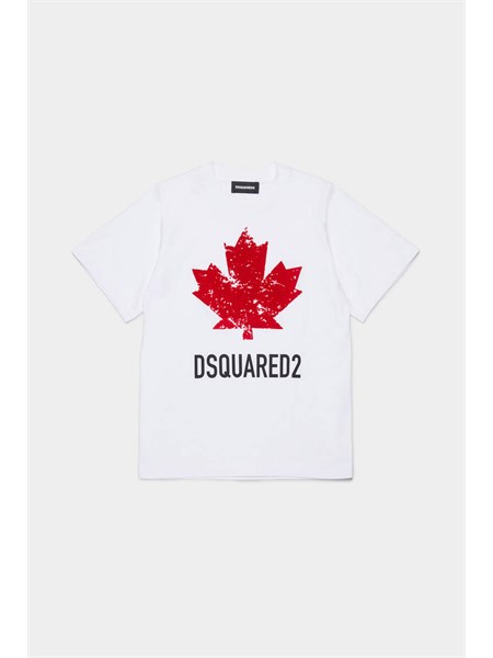 t shirt dsquared2 kids bianco con logo rosso dq2982d00xm