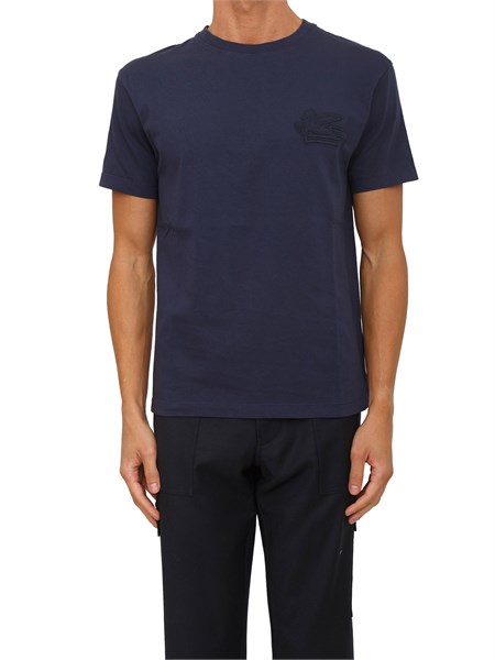 t shirt girocollo etro uomo in cotone blu con logo mrma0007ar233