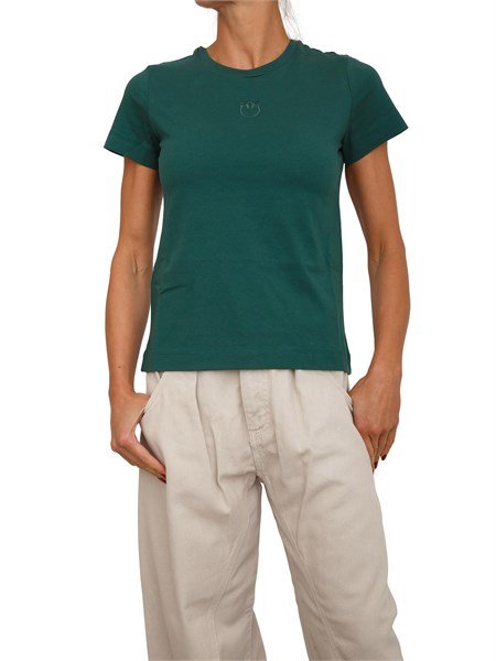 t shirt pinko in cotone verde con logo ricamato bussolottoa2rd