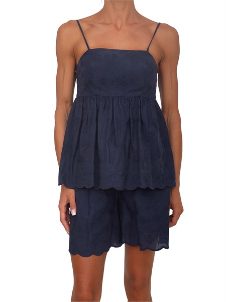 top mirto kocca in cotone blu e ricami ton sur ton mirtotp8663