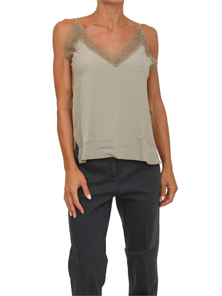 top sottoveste marella in crepe de chine di misto seta verde con pizzo spuma