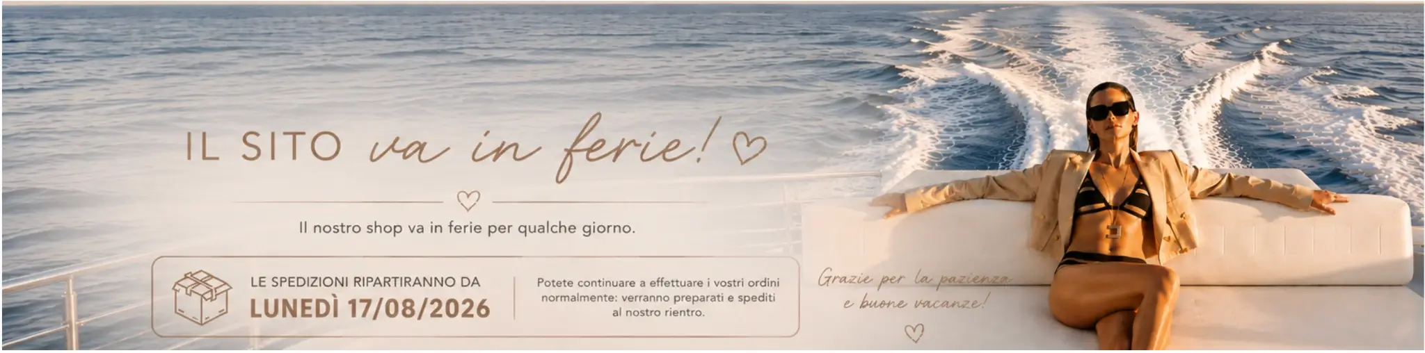 Matt Sport va in ferie. Le spedizioni ripartiranno da lunedì 17 agosto 2026; gli ordini possono essere effettuati normalmente.